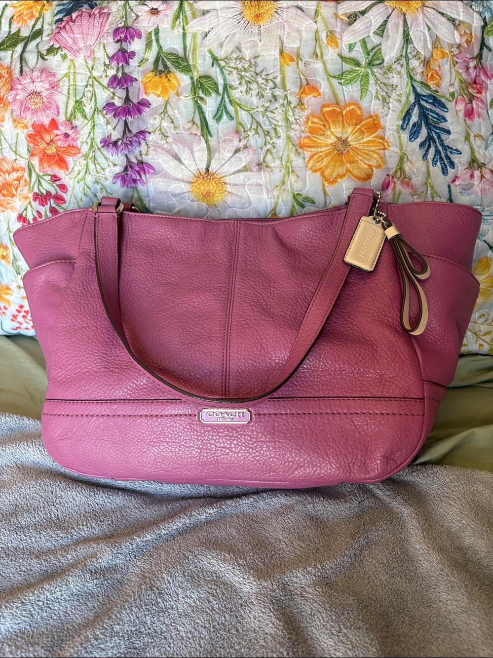 COACH Pebbled Leather Shoulder Bag in Berry Pink